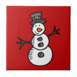 Carreau Snowman<br><div class="desc">Illustration pour Christmas with cute,  smiley snowman decoration. C'est possible to change the background color and to add different one to the design with your choice.</div>