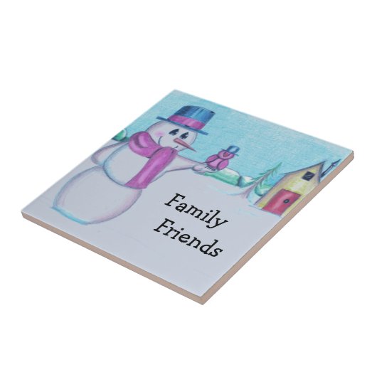 Carreau Snowman avec dessin d'art populaire aux oiseaux ro (Côté)