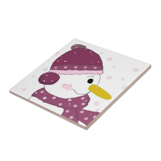 Carreau Snowman en Écharpe violette et Casquette (Côté)