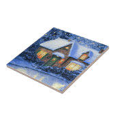 Carreau Snowy Village Scène Peinture Cadeau de Noël (Côté)