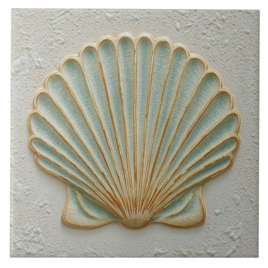 Carreau Soft Gold and Aqua Coastal Scallop Shell (Devant)
