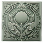 Carreau Soft Sage Green Art Deco Symmetric Botanical Motif (Devant)