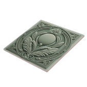 Carreau Soft Sage Green Art Deco Symmetric Botanical Motif (Côté)