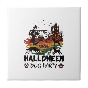 Carreau Soirée Chien Halloween Sorcières Chiens Citrouille