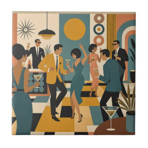 Carreau Soirée Dansante Martini du Milieu du Siècle