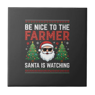 Carreau Sois gentil avec le père Noël agriculteur de Noël