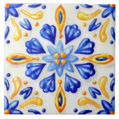 Carreau Solara Bloom Hand-Painted Sapphire and Amber (Devant)