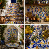 Carreau Solara Bloom Hand-Painted Sapphire and Amber
