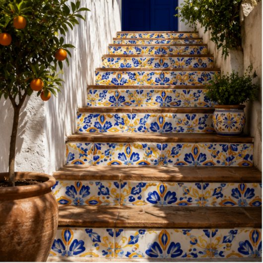 Carreau Solara Bloom Hand-Painted Sapphire and Amber