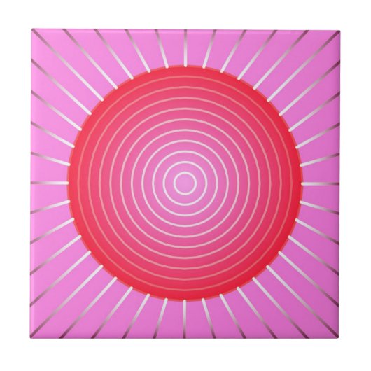 Carreau Soleil Abstrait en corail, rose et argent (Devant)