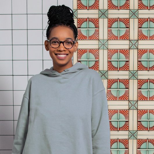 Carreau Soleil Art Déco et Croix en Corail Turquoise