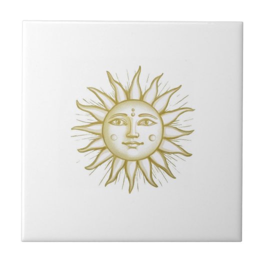 Carreau Soleil céleste avec visage or et blanc (Devant)