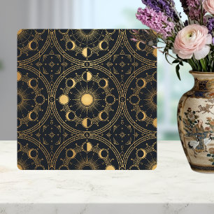Carreau Soleil céleste doré Phases de la Lune Motif géomét