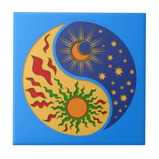 Carreau Soleil et Lune Yin Yang coloré (Devant)