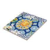 Carreau soleil méditerranéen, fleurs, moitié lune, (Côté)