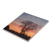 Carreau soleil rouge ciel noir silhouettes arbres (Côté)