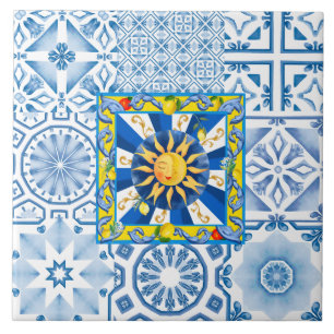 Carreau soleil sicilien, citron, mosaïque, majolica,