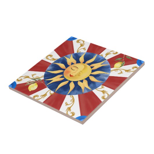 Carreau soleil sicilien, majolica, (Côté)