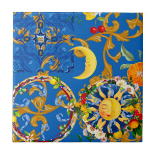 Carreau soleil sicilien, moitié lune, été, majolica, citro