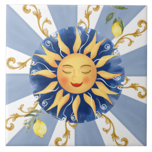 Carreau soleil sicilien, mosaïque, méditerranéen,