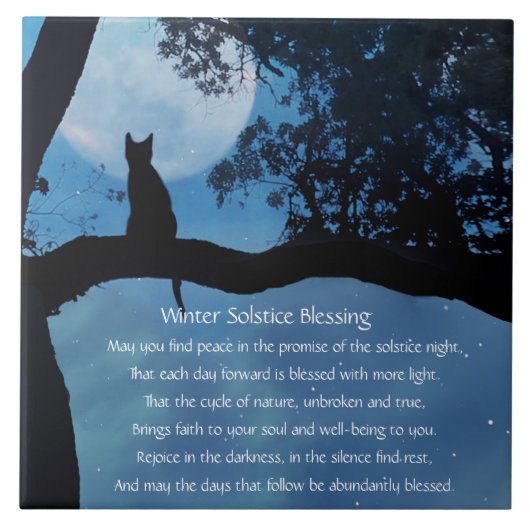 Carreau Solstice d'hiver Cute chat dans l'arbre et la lune (Devant)