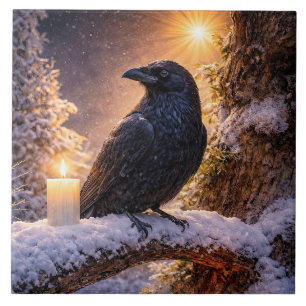 Carreau Solstice d'hiver Yule Corbeau et Neige