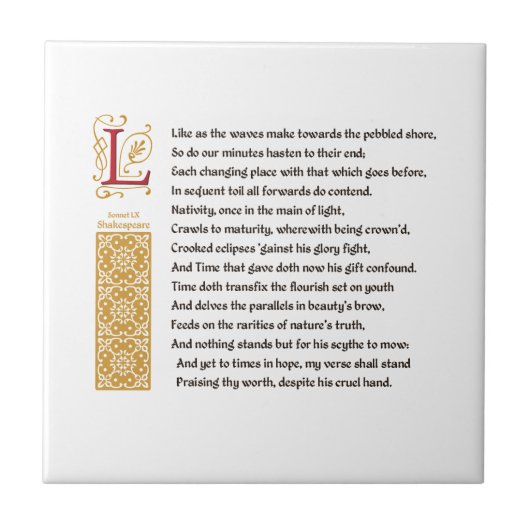 Carreau Sonnet 60 (LX) de Shakespeare sur le parchemin (Devant)