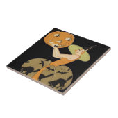 Carreau Sorcière Art Déco Jack-o'-lantern Citrouille Chat  (Côté)