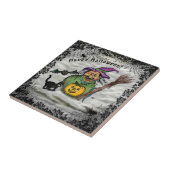 Carreau Sorcière, Chat, Chauve-souris et Citrouille, Bonne (Côté)