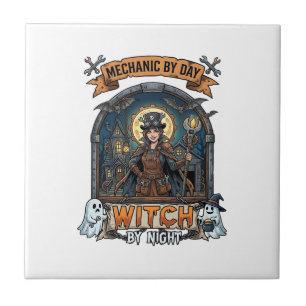 Carreau Sorcière de nuit mécanique jour Halloween Steampun