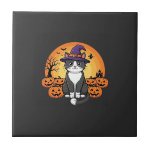 Carreau Sorcière d'Halloween Chat Citrouille Lune Concepti