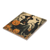 Carreau Sorcière d'Halloween vintage, Citrouille, Chat noi (Côté)