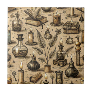 Carreau Sorcière Sépia Alchimie Livres Potion Vintage