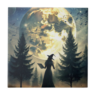 Carreau Sorcière sous la pleine lune, nuit enchantée