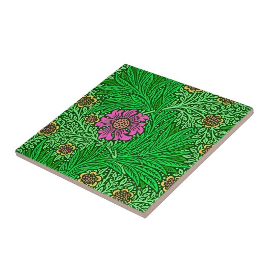 Carreau Souci de William Morris, vert vert et fuchsia (Côté)