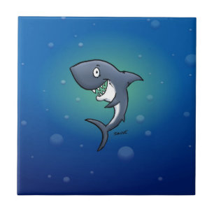 Carreau Sourire un requin drôle sur un Arrière - plan bl
