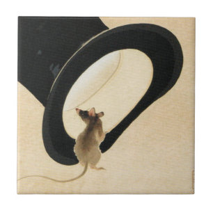 Carreau Souris Top Chapeau chinois Rat Année Zodiac Annive