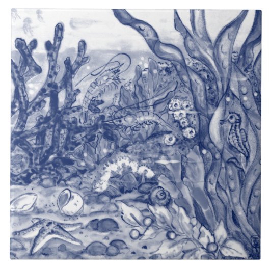 Carreau Sous la mer bleu foncé Scène de l'océan bleu Creve (Devant)