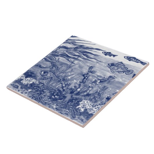 Carreau Sous Mer bleu foncé Océan scénique Poisson Mural P (Côté)