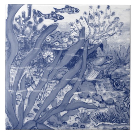 Carreau Sous Mer bleu foncé Océan scénique Poisson Mural P (Devant)