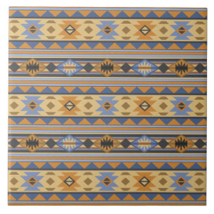 Carreau Southwest Design Gold Blue Grey Tribal Motif