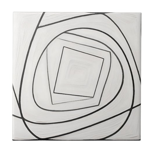 Carreau Spirale carrée abstraite noir et blanc (Devant)
