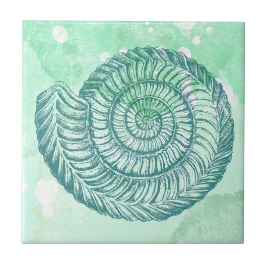 Carreau Spirale de coquillages bleus de plage à l'aquarell (Devant)