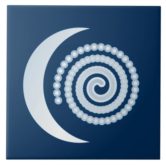 Carreau Spirale de lune d'argent sur bleu foncé (Devant)