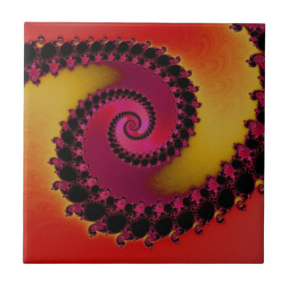 Carreau Spirale fractale de lever de soleil rouge rose et 