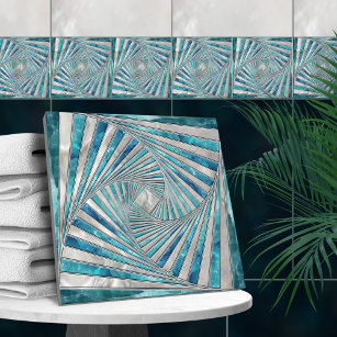 Carreau Spirale géométrique en mosaïque - Aquamarine et Pe