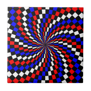 Carreau Spirale rouge blanc de Checker bleu par Kenneth Yo