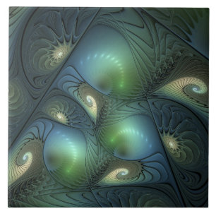 Carreau Spirales Turquoise Beige Vert Abstrait Fractal Art