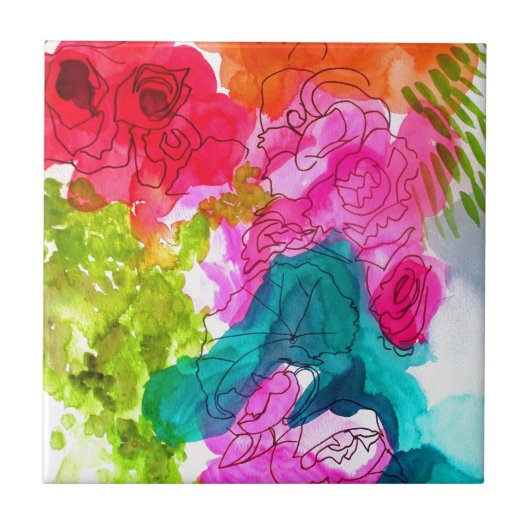 Carreau Spring Flowers watercolour abstract (Devant)