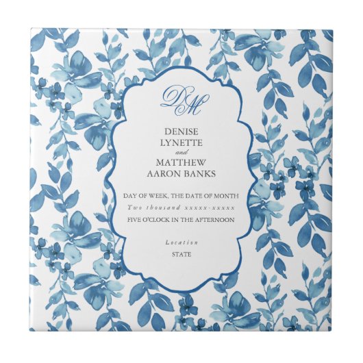 Carreau Spun Sugar & Skydiver Mariage bleu Keepsaké Cerami (Devant)